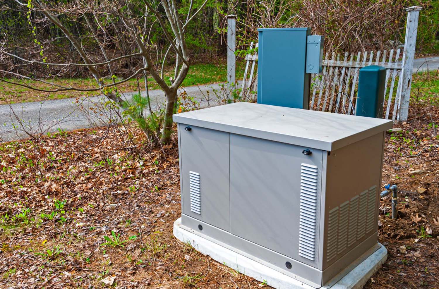 Outdoor standby generator with its enclosure closed